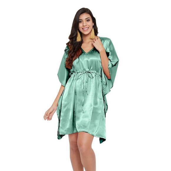 Riara Tops - Women's Satin Solid Mini Night Dress Trendy Robe Kaftan Night Wear